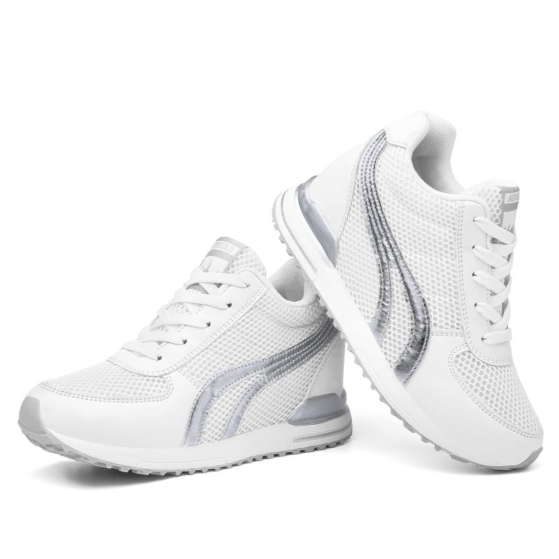 AONEGOLD Womens Hidden Wedges Shoes High Heeled Lightweight Mesh Sneakers Casual Walking Shoes Tennis Chic(8-8.5, White) - Image 3
